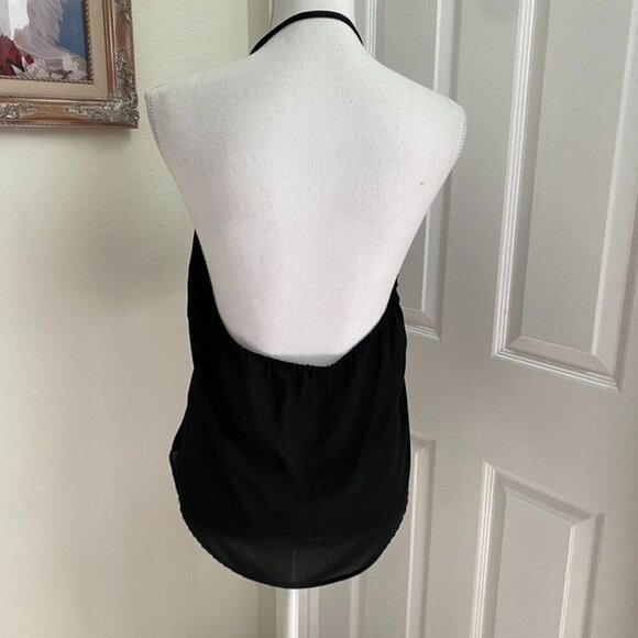 Madison & Berkeley Drape Crossover V-Neck Halter Cami Top Size Large Black - Picture 5 of 9